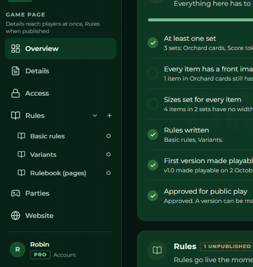 Clicking the account row at the bottom of the sidebar: the menu opens with the plan tag, the Storage, Games and Groups meters, then the Account, Plans, Learn and Sign out rows