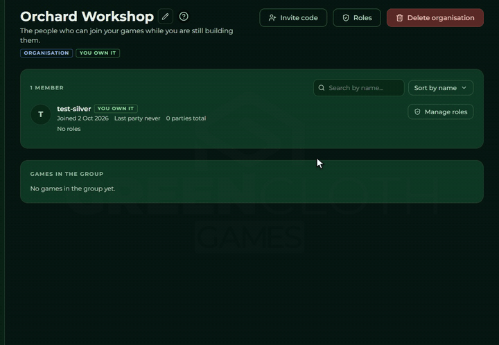 The organisation's invite window with the code and its expiry; after Generate new code a new code stands in its place