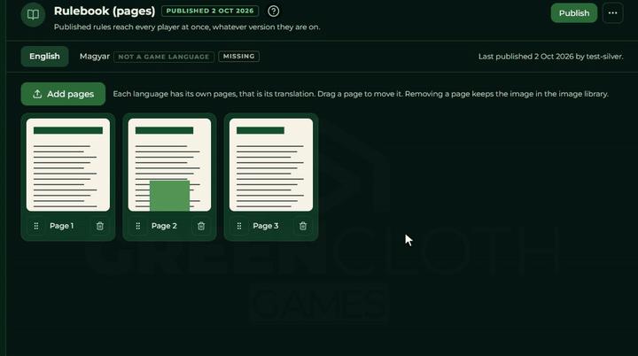 Grabbing the first page's handle and dragging it to the third place in the page grid, the pages in a new order
