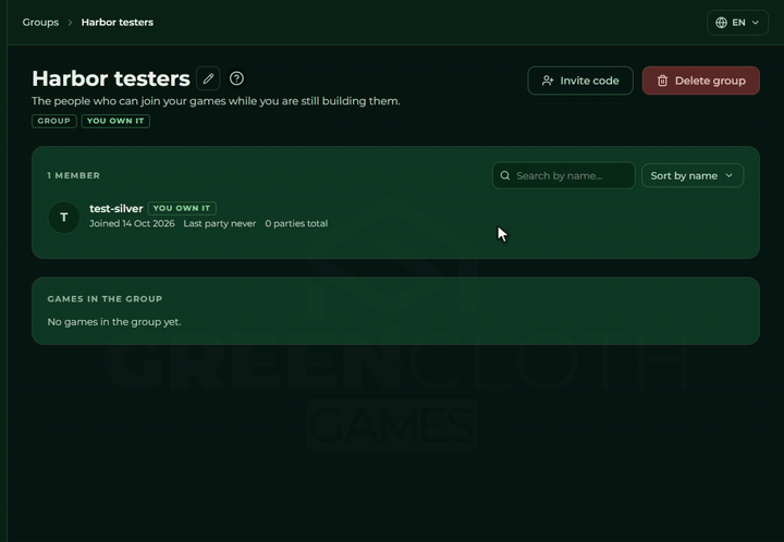 The group's invite window: the invite link and the Copy invite link button on top, the code below; after the click the button says Link copied