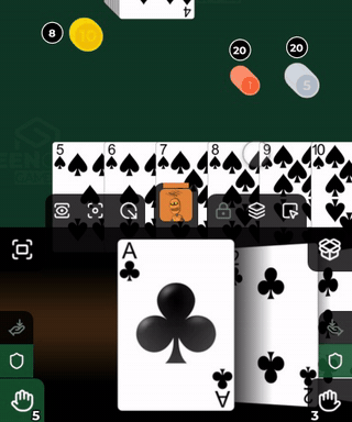 A tap selects the middle card, a long press selects every card in the hand