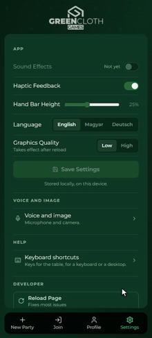 Tapping through the four pages before a party in the bottom bar