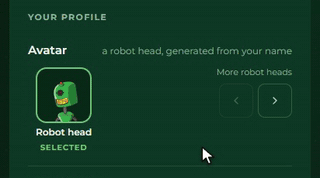 Browsing the robot heads on Profile