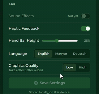 Flipping the haptics and the graphics quality on Settings