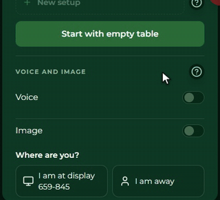 The host switches Voice and Image on, then picks a display