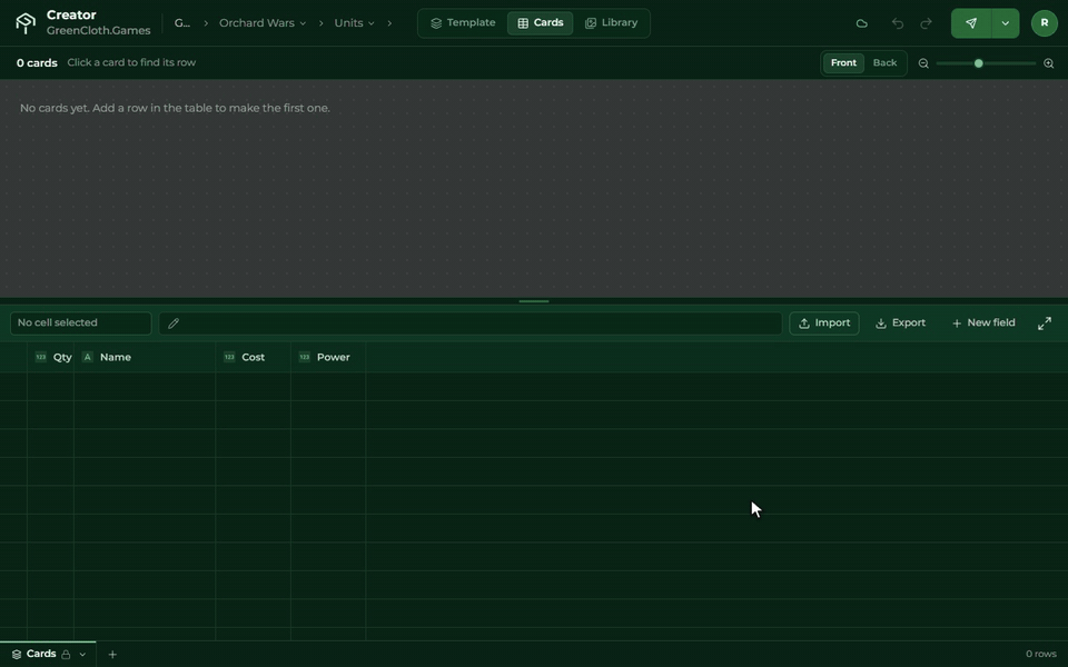 The three Import steps: the file dropped, the columns paired, the preview, and the 20 cards appearing