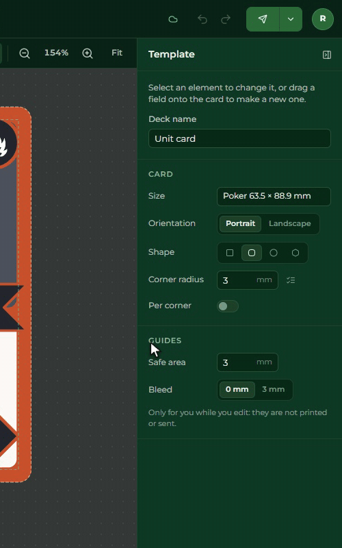 The Send to Builder button, the checks, sending the cards, and the Open in Builder button at the end