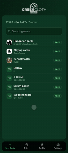 Tapping a game on the New Party page opens the Party window