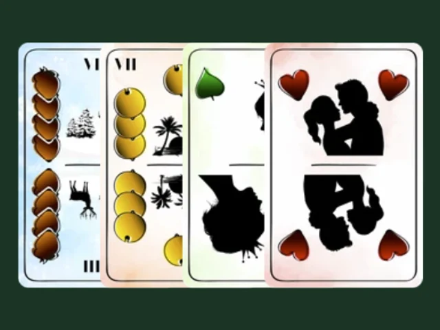 A Hungarian-suited playing card deck laid out on the GreenCloth table.